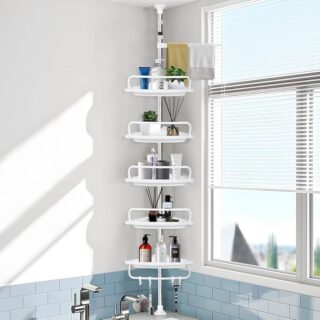 Étagère D'Angle Salle De Bain 280 Cm - Blanc/Argent