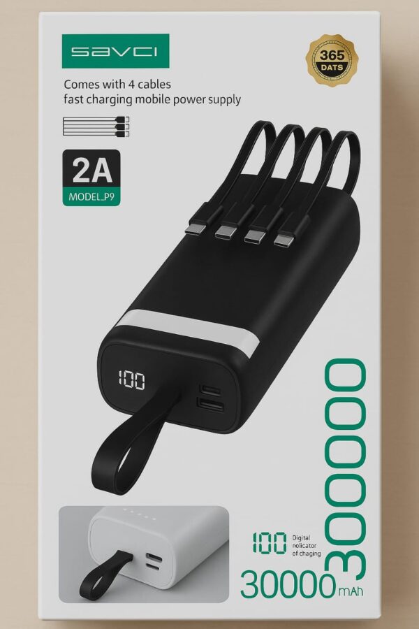 Power Bank 30000mAh avec 4 cables et 1 sortie USB – Image 2
